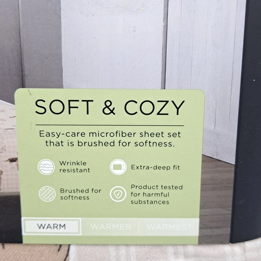 Cuddl Duds Sheet Set Full Size Tan Plaid Dogs Microfiber Soft Warm Bedding New
